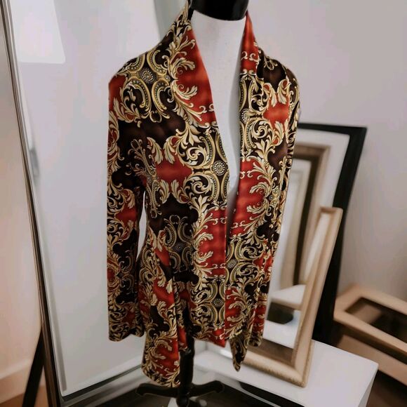 Jostar Open Cardigan Size S Geometric Brown Slinky Made In USA - Picture 2 of 10